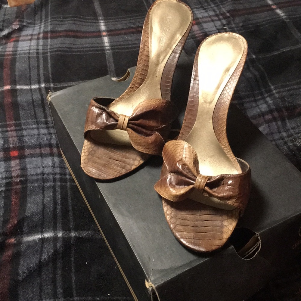 Brown slip on stilettos